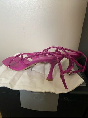 Karen Millen Fuchsia Strappy Rhinestone Mid-Heel Sandals